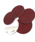 Top Notch 5 Inch Hook And Loop Sanding Discs With Red Grit for Electric Polishers showing multiple red grit discs.