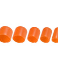 Orange Vinyl Round End Caps 50 Pcs Protective Rubber Caps Assortment For One Quarter Inch, Three Eighths Inch, One Half Inch, Three Quarters Inch, Seven Eighths Inch Inner Diameter Fits Metal Tubing Screws And Bolts Thread Protectors For DIY Projects, assortment displayed.