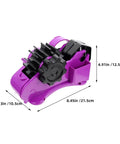 Heavy Duty Semi Automatic Packing Tape Dispenser Smooth Operator Design dimensions with dual cutting station, purple design.