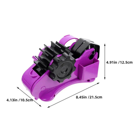 Heavy Duty Semi Automatic Packing Tape Dispenser Smooth Operator Design dimensions with dual cutting station, purple design.