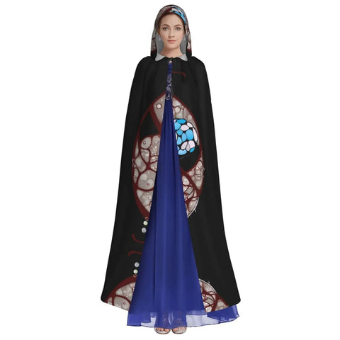 Halloween Adult Hooded Cape With Full Body Transfer Print For Costume Role Play Masquerade Theme Party And Carnival, Vibrant Prints