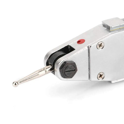 Close-up of probe and mount on Pro Grade Dial Test Indicator 0 to 0.8mm Range with 0.01mm Precision, Dovetail Mount, 180 Degree Rotatable Probe.
