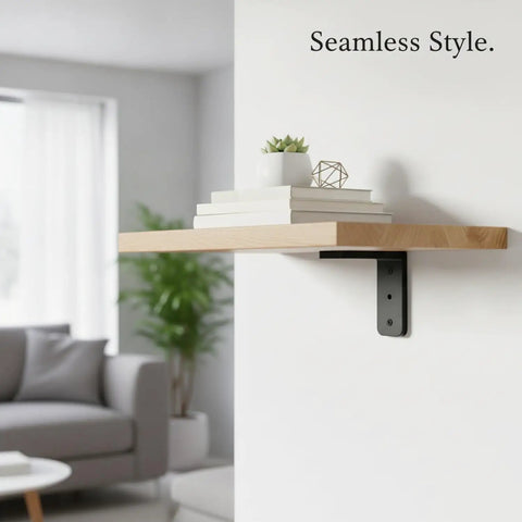 Hidden Triangular Shelf Bracket For Floating Shelves In Cold Rolled Steel 3.94 Inch Mount in modern living room scene
