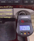 12V Car Battery And Charging System Tester With LCD Voltmeter plugged into cigarette lighter showing 12.43 voltage reading