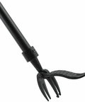 Stand Up Weed Puller Tool With 49 Inch Handle And 4 Claw Iron Head For Dandelions Root Removal No Bending Weeder close-up of claw head
