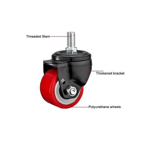 Heavy Duty Swivel Caster Wheels With Brakes For Furniture, Workbench, Cart And Garage, M Threaded Stem, Quiet PU Wheels
