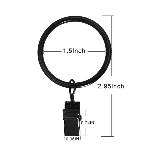 Sturdy 20 Pack Metal Curtain Ring Clips Set For Drapes 1.5 Inch Inner Diameter Black No Slip Clip Rings For Secure Hang On Curtain Rods