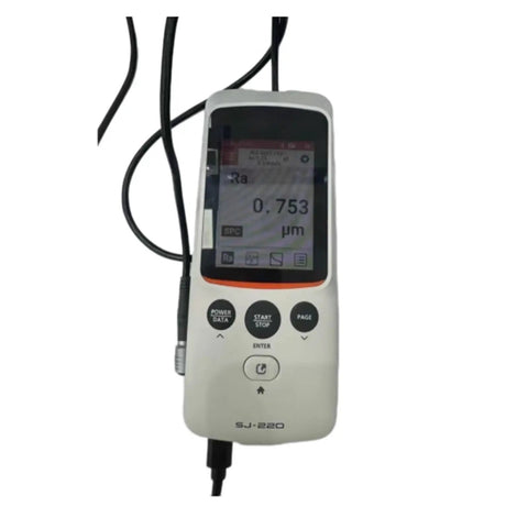 Top Shelf Digital Surface Roughness Tester Meter Model Sj 220 Portable Industrial Quality Gauge displaying measurement readout.