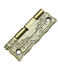 Straight Up Mini Vintage Brass Cabinet Hinge With Antique Drawer Catch For Wooden Furniture Restoration, close-up view.