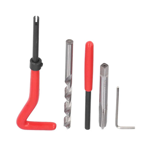 M10 X 1.25 Thread Repair Kit Pro Grade DIY Ready HSS Tap Set With Stainless Steel Inserts Drill Bit And Lug Breaker tools displayed