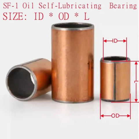 Ten Pack Of SF1 Self Lubricating Bushings 20Mm X 15Mm Oilless Sleeves with copper finish for heavy machinery applications.