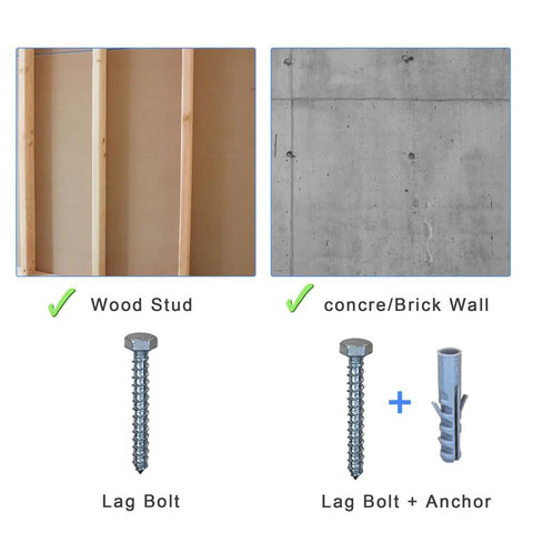 Drywall Anchors And TV Wall Mount Kit With M8 Lag Bolts And Washers, Concrete Wall Anchors, Bubble Level, Socket Tool, And Two Drill Bits