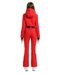 Back view of Women Dope Snow Ski Suit One Piece Jumpsuit Waterproof Windproof Warm Insulated Snowsuit with Heat Reflective Lining in Red