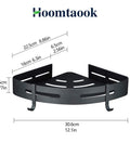 2 Pack Hassle Free Bathroom Corner Shelf With Heavy Duty Self Adhesive Shower Caddy And 4 Hooks For Kitchen And Toilet Solid Space Aluminum No Drill Storage Rack, black aluminum corner shelf dimensions shown.