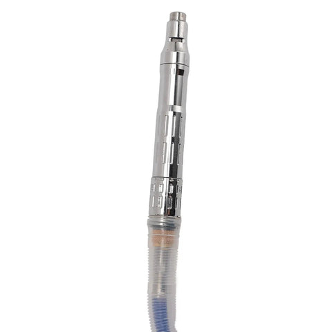 Top Shelf Pneumatic Air Pencil Die Grinder 70000 RPM Rotary Engraving Pen close-up view of chrome body and air hose connection.