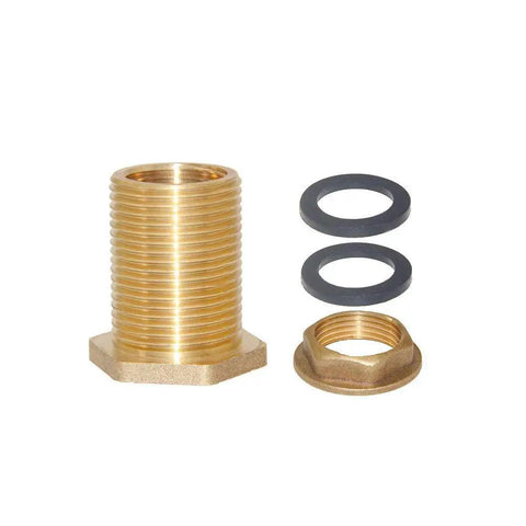 Solid Brass Water Tank Bulkhead Fitting Connector One Half Inch Female To Three Quarter Inch Male With Threaded Quick Connector And Embedded Gasket Plus Two Rubber Rings For Leakproof Garden Hose Thread Compatible And Tank Setup