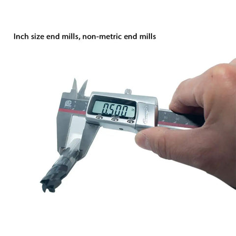 Caliper measuring Pro Grade Carbide Square End Mill Set 1/2 3/8 5/16 1/4 3/16 1/8 Inch, 4 Flute, AlTiN Coated CNC Router Bits