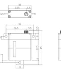 Technical drawing of OCS D1102 Digital Micro Servo Featuring Coreless Motor Wing Setup 11kg Cm Torque Dead Quiet Operation.