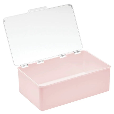 Stackable Plastic Storage Organizer Boxes With Hinged Lids For Office Bedroom Entryway Garage And Craft Room In Light Pink And Clear