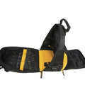 LED Light Tool Backpack With 57 Pockets Black And Yellow Three Light Settings Up To 39 Lumens Heavy Duty Comfort Carry Durable Open View