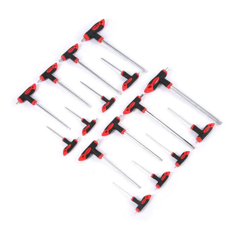Top Tier 16 Piece T Handle Hex Keys And Star Wrench Set Made From Premium Chrome Vanadium Steel For Heavy Duty Automotive Repair Home DIY Projects And Machine Maintenance Work That Really Gets The Job Done Right, 16-piece T-handle wrench set on white
