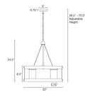 Diagram of Hayden 25 Inch 4 Light Modern Farmhouse Drum Pendant Light dimensions and adjustable hanging height.