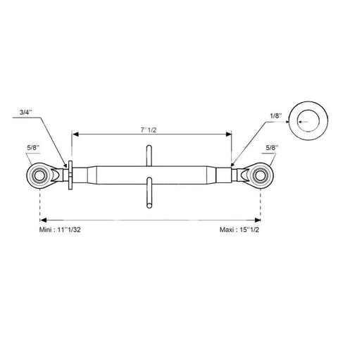 Top Link Standard Duty Replacement for Heavy Equipment Fits CAT 0 Ball and Ball Joint 280mm Minimum Length Beefy Steel Built Tough for Tractors and Skid Steers Easy Install Reliable Performance for Real World Work diagram, 280mm steel top link