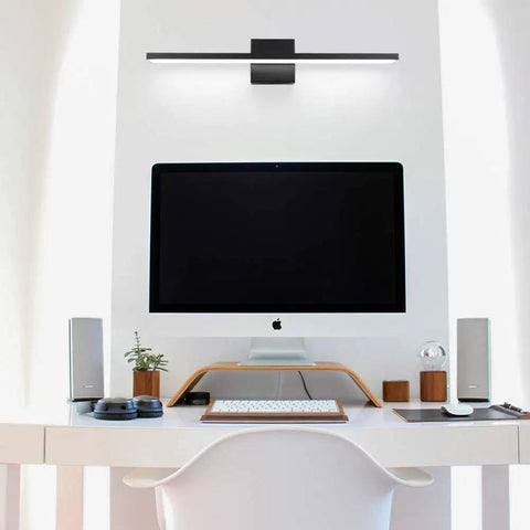 24 Inch Black Modern LED Vanity Light With Frosted Aluminum Finish For Bathroom Mirror Cabinet And Powder Room Sleek Energy Saving Vanity Fixture In Cool White 6000K That Brightens Up Your Space above desk