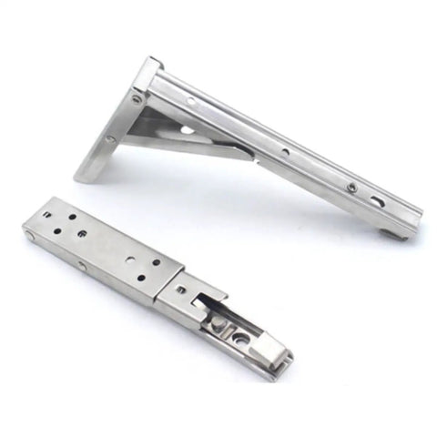 Stainless Steel Foldable Shelf Brackets Wall Mounted 2 Pack Triangle Corner Supports with spring loaded mechanism