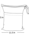 Diagram of Two Pack Waterproof Wet Dry Bags For Cloth Diapers with dimensions 14.5x11.5 inches, showing dual zipper design.