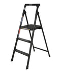 Lightweight Aluminum Three Step Folding Ladder With Big Wide 13.8 By 13 Inch Platform And Handy Tool Tray For Home Projects, ANSI A14.2 Certified, Sturdy Portable Stepladder For Indoor Fixes And DIY Tasks, black