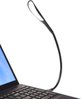Dimmable USB Keyboard Light With Flexible Gooseneck, Mini Laptop Desk Lamp, 14 LED Beads, Three Level Brightness, installed on laptop.