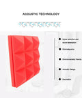 Pro Level Studio Gear Acoustic Foam Panels 12 Pack Sound Dampening Wall Tiles 2 X 12 X 12 Inch in red shaped design for acoustic treatment.