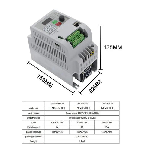 VFD Variable Frequency Drive 220V Inverter For Spindle Motor Speed Control From 0.75KW To 7.5KW 1 Phase Input 3 Phase Output AC Motor Speed Regulator For CNC Machines with dimensions
