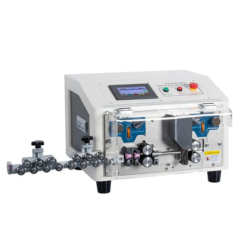 Heavy Duty Automatic Wire Stripping Machine For Copper Cable Peeling High Speed Motorized Stripper with control panel and rollers.