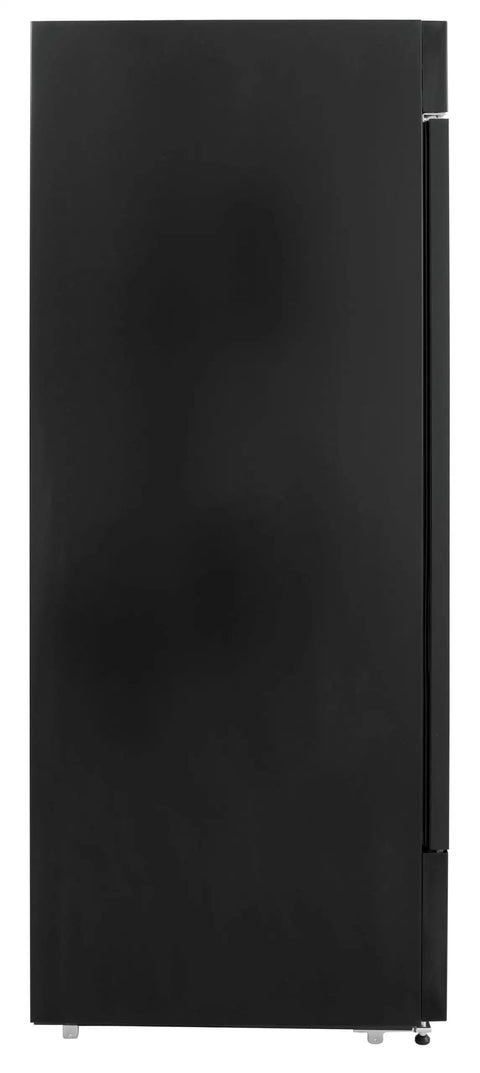 Heavy Duty Two Door Merchandising Freezer Featuring Slick Black Panels And A Generous 53 Inch Profile, front view.