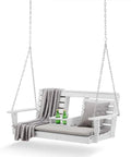 Heavy Duty Poly Lumber Porch Swing With Mounting Kit And All Accessories For Patio Or Backyard Outdoor Hanging Chair For 2 To 3 People With Built In Cup Holders Sturdy Steel Chains Easy Assembly