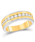 Top Shelf 14k Two Tone Gold Men Ring With 1 Carat Round Natural Diamond Wedding Band in polished finish with diamonds.