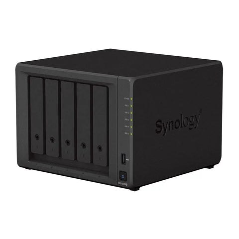 Heavy Duty 15 Bay Network Attached Storage Server With Amd Ryzen Chipset, 32 Gb Eecc Ram, 20 T Bulk Storage, 1 T Nvme Cache, Four Gigabit Lanes, Smooth Operator For No Sweat Backups And Streaming in black color with five drive bays.