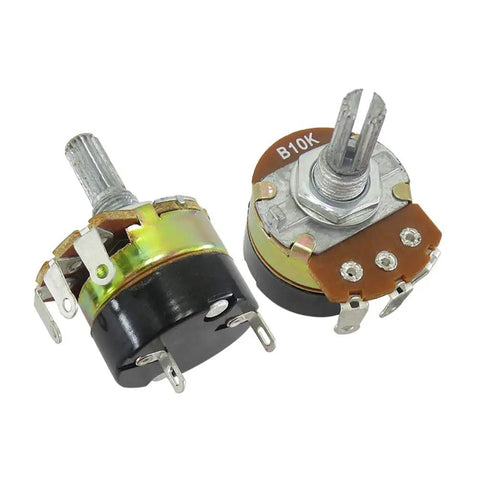 10K Ohm Rotary Potentiometer With Switch and Alloy Knob, Single Turn Variable Resistor for DIY Electronics, front view