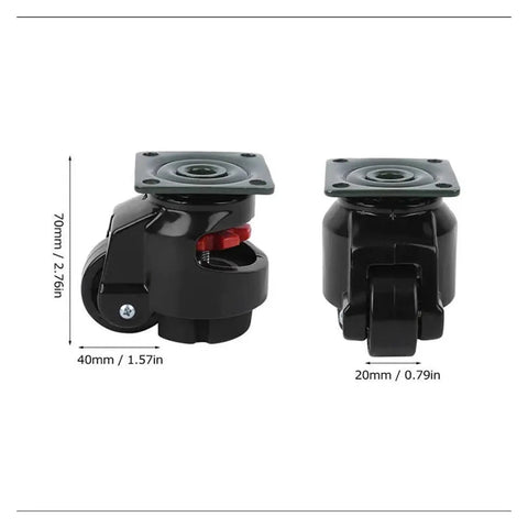 Heavy Duty 4 Pack 360 Degree Swivel Leveling Casters Retractable Furniture Rollers side view showing dimensions and details.