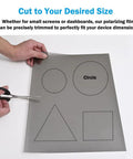 Hands cutting a 3 Pack Polarizing Film Sheet 7.8 By 11.8 Inches 20 By 30 Cm Non-Adhesive Polarizer with shape outlines