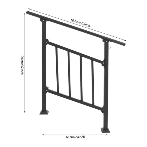 Heavy Duty Three Step Steel Stair Railing With Safety Guard Fence For Outdoor Decks And Porches, dimensions 102cm x 94cm x 61cm.