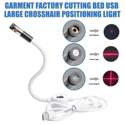 Plug And Play USB Laser Alignment Light With Slick Magnetic Mount For Sewing And Craft Cutting Delivering Crisp Red Cross Lines, showing various laser shapes.