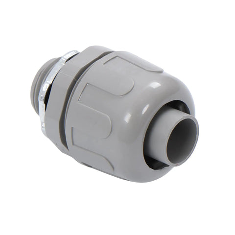 No Sweat Half Inch Npt 180 Degree Straight Conduit Connector Plug 20 Pack showing a gray hybrid connector fitting.