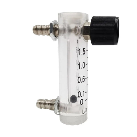 Oxygen Flow Meter 0.1-1.5 LPM For Fluid Filtration System With Acrylic Body Dope Design Easy Setup Control Valve Regulator Compatible 0.314 Inch Barbs For Quick Tube Connection Unidirectional Air Flow Durable Lab Grade, clear meter with barbs