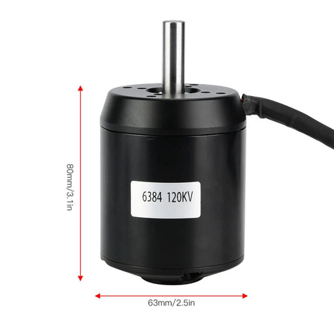 6384 Alloy Brushless Scooter Motor With 120KV Sensored Hall Drive, 24 To 36V, 4600W, showing dimensions