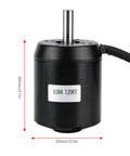 Beast 6384 120KV Sensored BLDC Outrunner Motor For Electric Scooters And Skateboards, 4600W 36V, shown vertically with dimensions