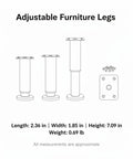 Adjustable Stainless Steel Furniture Legs For Cabinets And Sofas Leveling Feet With Screws Height Adjustable From 1.5 To 9.8 Inches Pro Grade Replacement Hardware Wobble Free Floor Leveling Heavy Duty Support. Image of three adjustable furniture legs with screws and measurements, including length, width, height, and weight details.