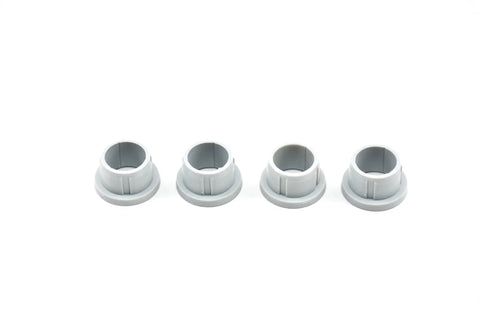 Wheel Bushing Set For Tow Behind Lawn Sweeper Replacement 4 Pack Fits 42 Inch Wide Sweepers To Restore Smooth Wheel Action And Durable Performance On Yard Cleanup, four gray plastic bushings